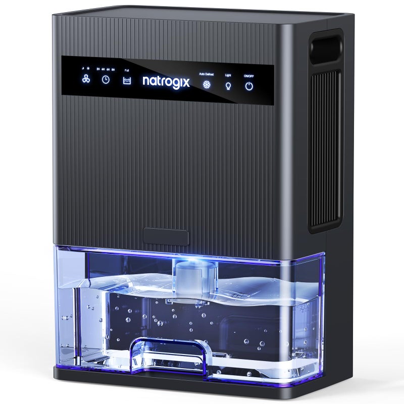 Natrogix Dehumidifier, 106 OZ Water Tank Dehumidifiers for Home, 1000 sq.ft Quiet Dehumidifier for Basement Bathroom Bedroom RV with Auto Shut Off, Timer, Sleep Mode, 7 Color Light, Gray - Image 1