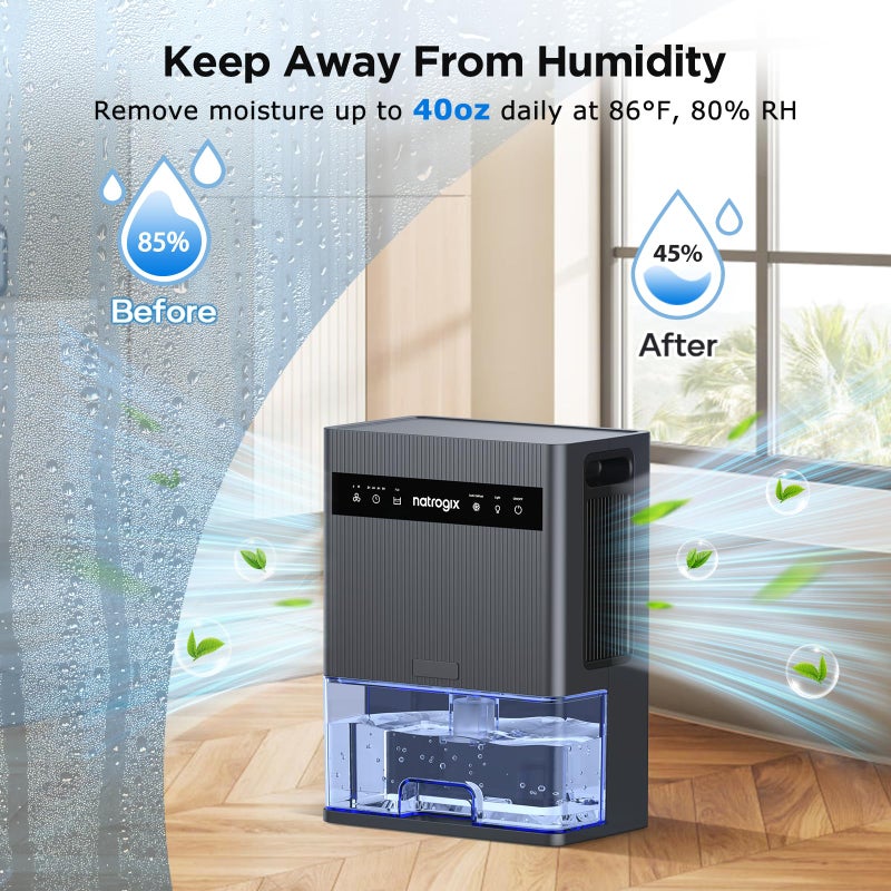 Natrogix Dehumidifier, 106 OZ Water Tank Dehumidifiers for Home, 1000 sq.ft Quiet Dehumidifier for Basement Bathroom Bedroom RV with Auto Shut Off, Timer, Sleep Mode, 7 Color Light, Gray - Image 3