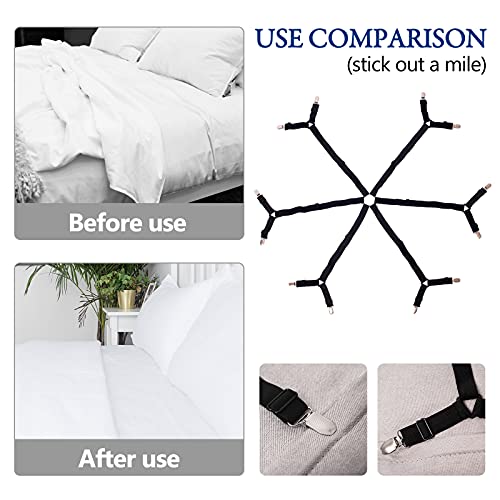 TGOOD Gift for Mum!Sheet Fasteners keepers-Adjustable Elastic Bed Sheet Holder Straps for Full,Queen,King Twin Bed,6 Way Cross Sheet Clips Suspenders Band,Fitted Round and Square Mattresses.(black) - Image 2