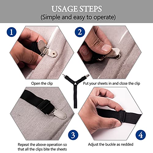 TGOOD Gift for Mum!Sheet Fasteners keepers-Adjustable Elastic Bed Sheet Holder Straps for Full,Queen,King Twin Bed,6 Way Cross Sheet Clips Suspenders Band,Fitted Round and Square Mattresses.(black) - Image 3