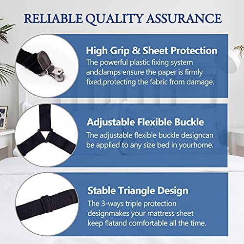 TGOOD Gift for Mum!Sheet Fasteners keepers-Adjustable Elastic Bed Sheet Holder Straps for Full,Queen,King Twin Bed,6 Way Cross Sheet Clips Suspenders Band,Fitted Round and Square Mattresses.(black) - Image 5