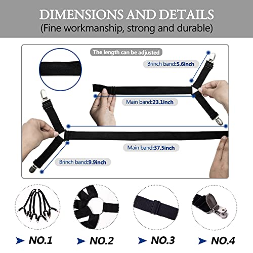 TGOOD Gift for Mum!Sheet Fasteners keepers-Adjustable Elastic Bed Sheet Holder Straps for Full,Queen,King Twin Bed,6 Way Cross Sheet Clips Suspenders Band,Fitted Round and Square Mattresses.(black) - Image 4