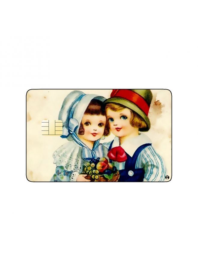 RKN PRINTED BANK CARD STICKER Cute Kids Vintage Art With Hats - Image 1