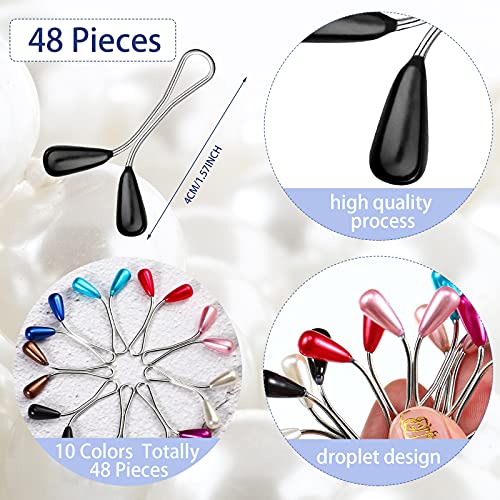 Mtlee 48 Pieces Hijab Pins for Women Muslim Faux Pearl Clips U Shaped DIY Boutonniere Alloy Decorative Brooch Safety Scarf Hijab Pins for Wedding Dress Accessories - Image 2
