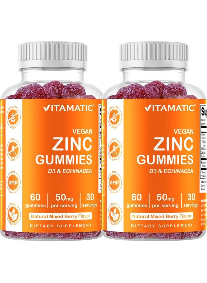 Vitamatic عبوة 2 من حلوى فيتامينات الزنك 50 ملغ 60 حلوى نباتية خالية من الغلوتين لدعم المناعة الصحية للبالغين رجال ونساء - Image 1