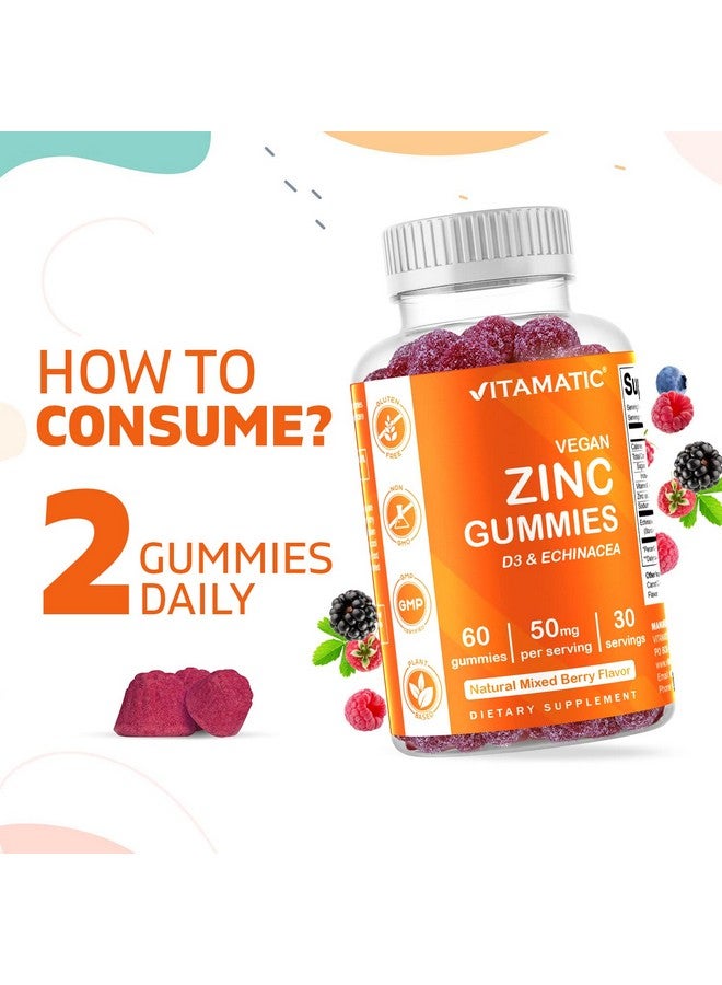 Vitamatic عبوة 2 من حلوى فيتامينات الزنك 50 ملغ 60 حلوى نباتية خالية من الغلوتين لدعم المناعة الصحية للبالغين رجال ونساء - Image 5