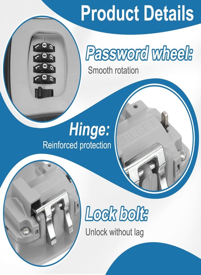PATIKIL Wall Mount Key Lock Box (4.5"x3.7"x1.6", Gray) - 4 Digit Combination Lockbox for Keys Safe Security Storage Resettable Code Lockbox for Outdoor Home Office Garage - Image 3