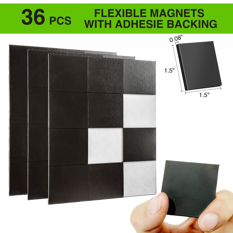 CHUNNIAO Magnetic Squares with Adhesive Backing(36PCS Each 1.5" x1.5"),Pre-Cut Self Sticky Magnets as Back to School Supplies,Peel and Stick for Cards/Picture/Poster (80mil Magnet) - Image 3