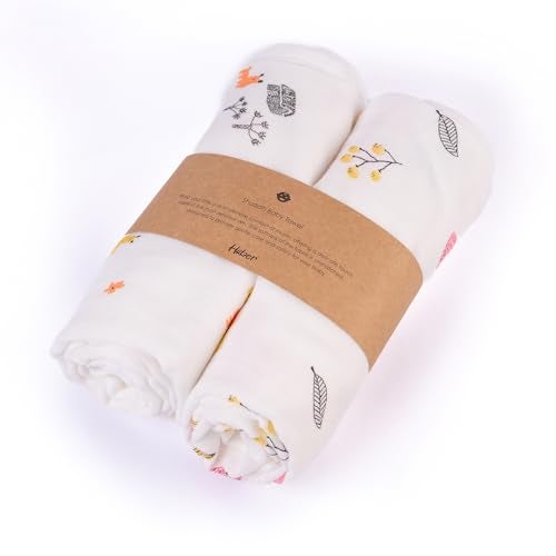 HABER Organic Cotton Muslin Baby Bath Towel 70x70 Pack of 2|4 Layer Ultra Soft Skin Safe Muslin | Highly Absorbent Quick Dry Newborn Towel for Sensitive Skin | Gentle Towel for Infants & Toddlers - Image 1
