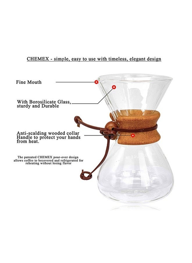 XiuWoo Filter Drip Brewing Chemex Coffee Maker Espresso Coffee Wooden Hoop Clear 400ml  - Image 2