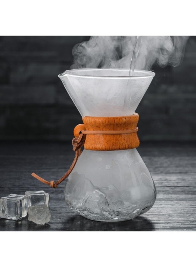 XiuWoo Filter Drip Brewing Chemex Coffee Maker Espresso Coffee Wooden Hoop Clear 400ml  - Image 4
