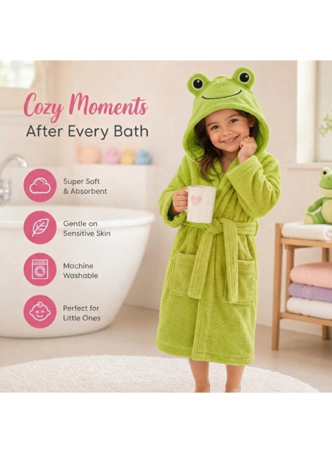 VELMORE Premium Kids Hooded Bathrobe – 100% Cotton Soft & Absorbent Towel Robe for Boys & Girls, Lightweight, Quick Dry, with Belt & Pockets (650 GSM) - 06 - 10 Y - Green - Image 4