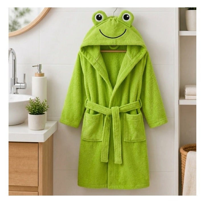 VELMORE Premium Kids Hooded Bathrobe – 100% Cotton Soft & Absorbent Towel Robe for Boys & Girls, Lightweight, Quick Dry, with Belt & Pockets (650 GSM) - 06 - 10 Y - Green - Image 1