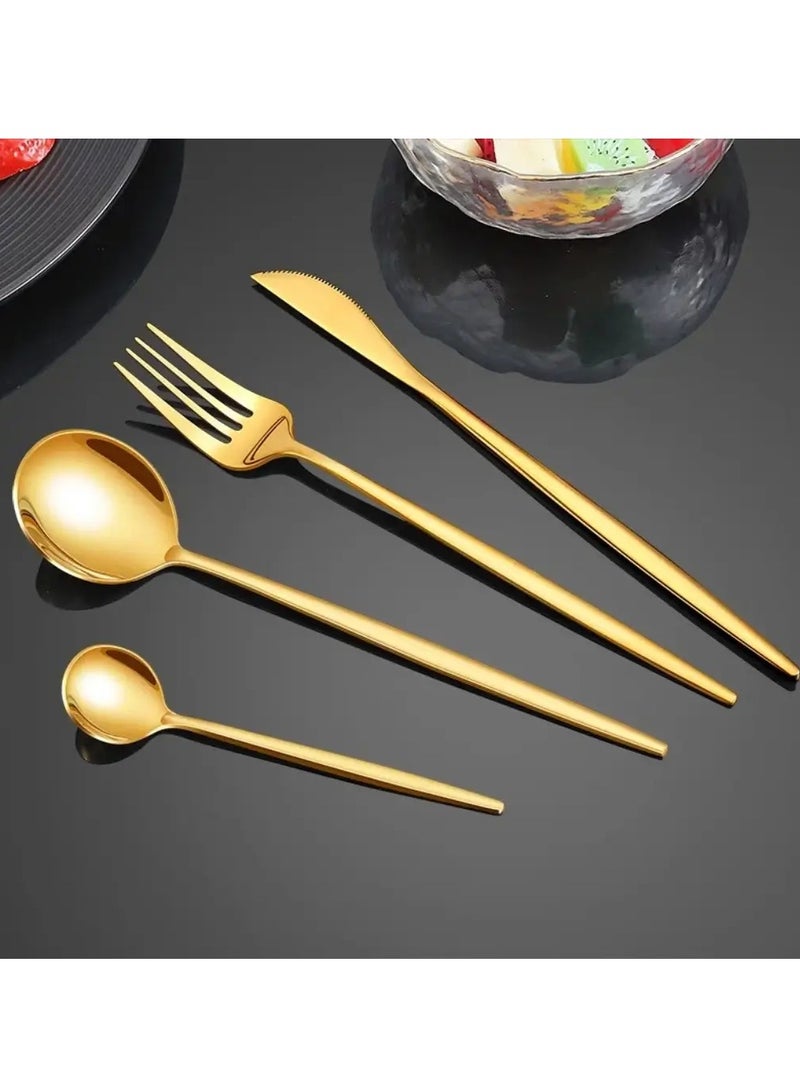 🍴Cutlery set - Cutlery sets - Very chic 24-piece fork, knife, and spoon set - Spoon and fork set for 6 people - Stainless steel silver cutlery set: 24 pieces of cutlery, forks, spoons, and a steak knife - Cutlery set for 6 people, 24 pieces, cutlery with fork and knife, stainless steel cutlery, dishwasher safe - Image 5