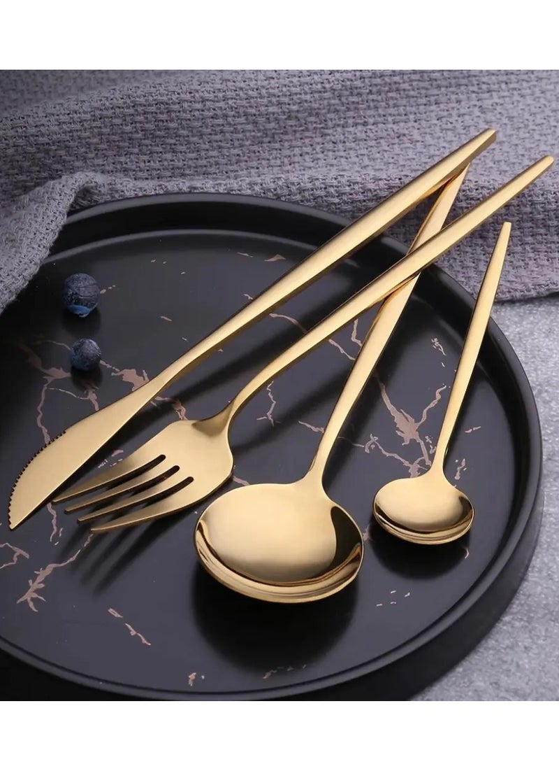 🍴Cutlery set - Cutlery sets - Very chic 24-piece fork, knife, and spoon set - Spoon and fork set for 6 people - Stainless steel silver cutlery set: 24 pieces of cutlery, forks, spoons, and a steak knife - Cutlery set for 6 people, 24 pieces, cutlery with fork and knife, stainless steel cutlery, dishwasher safe - Image 3