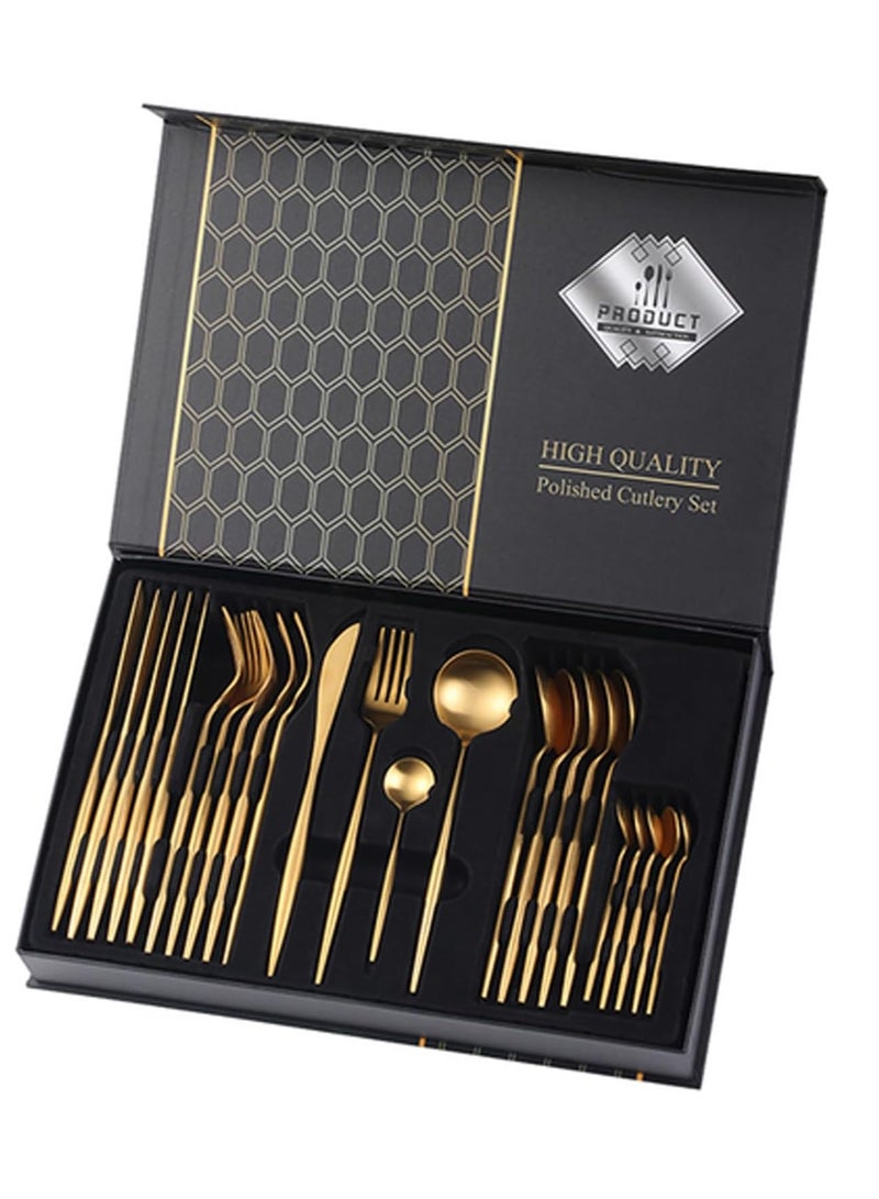 🍴Cutlery set - Cutlery sets - Very chic 24-piece fork, knife, and spoon set - Spoon and fork set for 6 people - Stainless steel silver cutlery set: 24 pieces of cutlery, forks, spoons, and a steak knife - Cutlery set for 6 people, 24 pieces, cutlery with fork and knife, stainless steel cutlery, dishwasher safe - Image 2