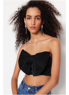Black Crop Knitted Textured Bustier TPRSS23BS00082