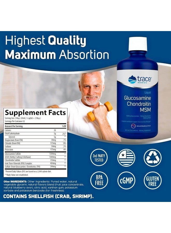 Trace Minerals Glucosamine/Chondroitin/MSM - Liquid Supplement Aids Body Mineral Health - Support for Bone Strength & Joint Health - Mobility Support Supplement - Natural Blueberry Flavor, 32 fl oz - Image 2
