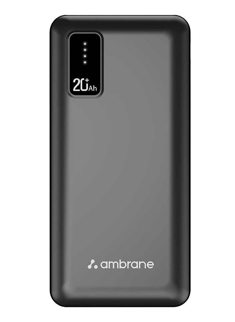 AMBRANE - Ambrane 20000 mah Power Bank With 10.5w Fast Charging, Dual Usb Output, Made in India, Multi-layer Protection, Wide Compatibility, Stylish & Compact Design + Free Type-c Cable (Capsule 20, Black) - Image 1