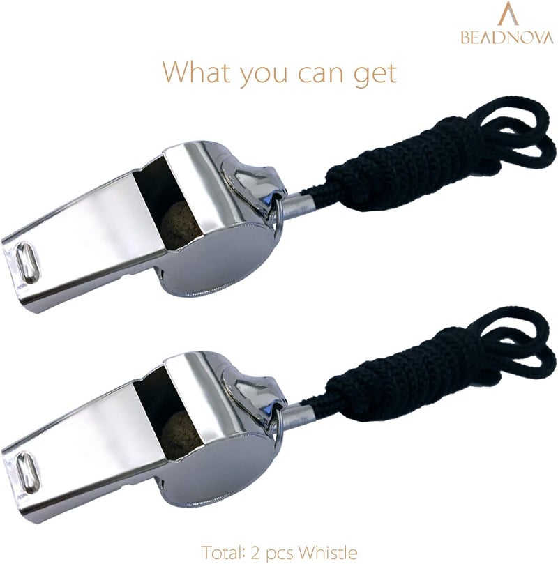 BEADNOVA Stainless Steel Whistles with Lanyard Lifeguard Whistle Referee Whistle Metal Whistle Sports Whistle Coaches Whistle - Image 2