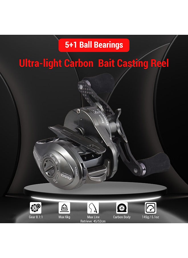 EXBERT - Bait Casting Reel Ultra-light Carbon Drop Wheel 5+1 High-speed 8.1:1 Gear 6kg Fishing Reel - Image 1