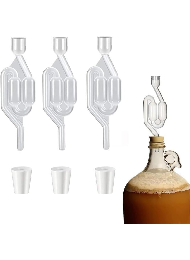 Arabest 3 Pack S-Shape Airlock for Fermentation, with 3 Stoppers Bubble Sealing Valve Airlock, for Home DIY Fermentation, #3 Fermentation Silicone Stopper Drilled Plug - Image 1