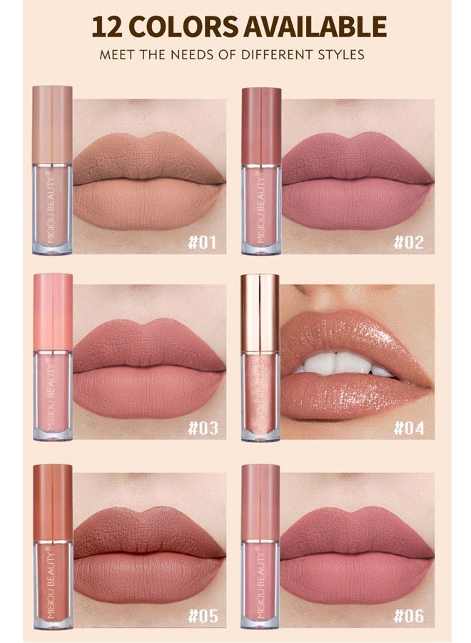 ميسيو بيوتي احمر الشفاه مجموعة عارية السائل احمر الشفاه ماتي 12 ألوان للماء طويلة الأمد للنساء للغاية الصبغة المخملية سوبر البقاء لينة ترطيب وخفيفة الوزن المهنية ترطيب ماكياج الشفاه جيف متعددة الألوان - Image 2