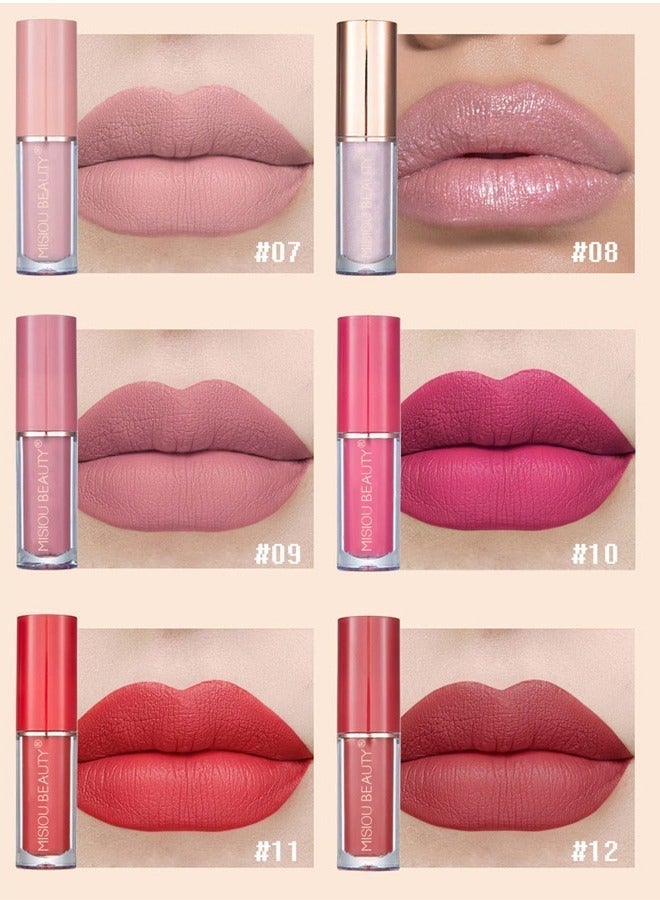 ميسيو بيوتي احمر الشفاه مجموعة عارية السائل احمر الشفاه ماتي 12 ألوان للماء طويلة الأمد للنساء للغاية الصبغة المخملية سوبر البقاء لينة ترطيب وخفيفة الوزن المهنية ترطيب ماكياج الشفاه جيف متعددة الألوان - Image 3