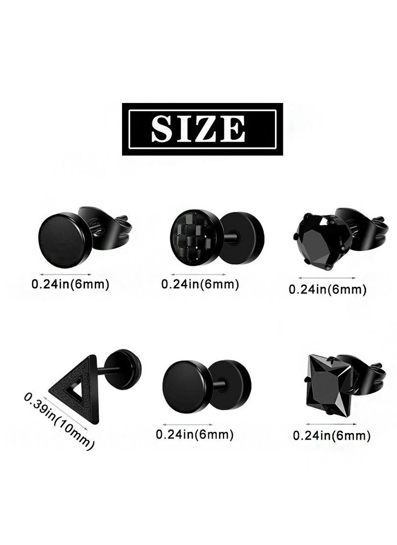 SYOSI - Earrings for Men Black Stud Earrings Mens Earrings Stainless Steel Black Earrings for Men, Women, Unisex Jewelry Piercing Hoops and Cross Earrings Set - Image 1