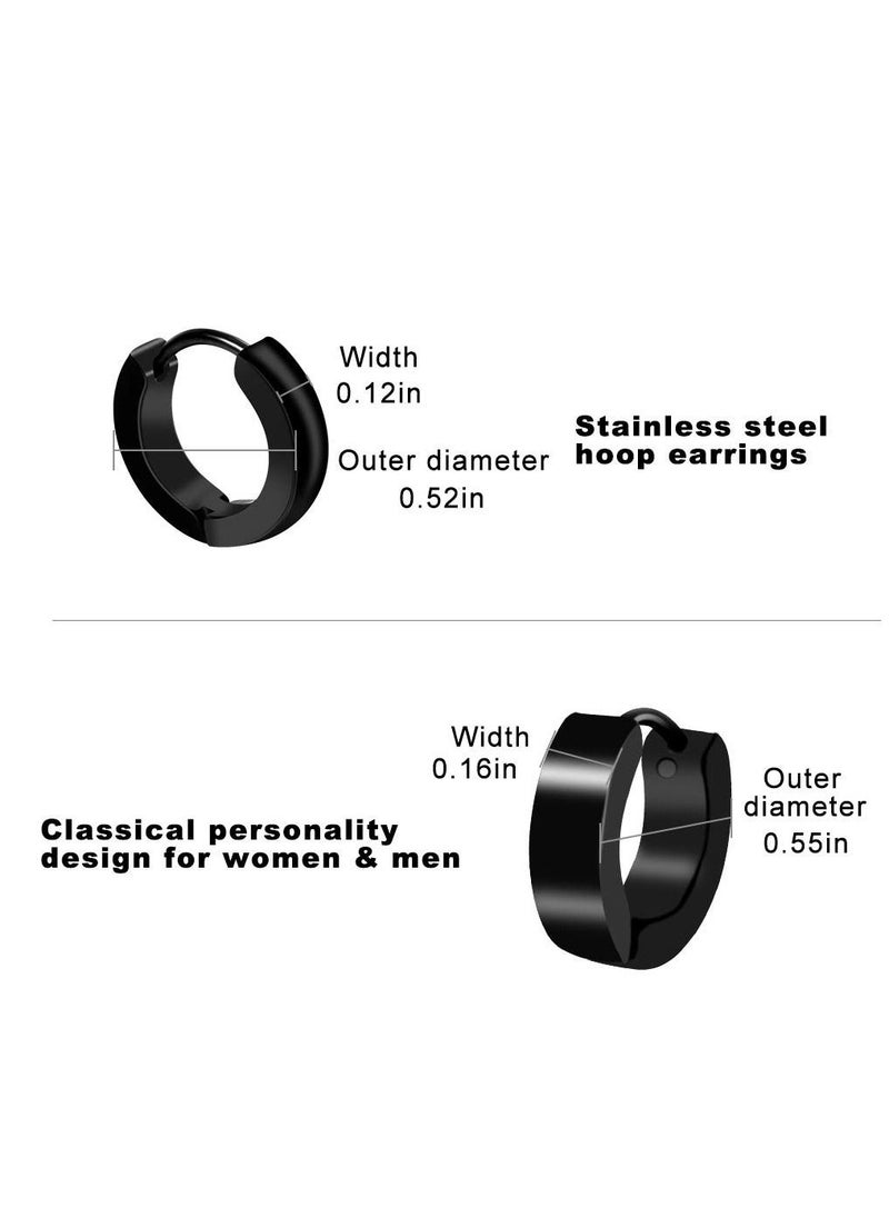 SYOSI - Earrings for Men Black Stud Earrings Mens Earrings Stainless Steel Black Earrings for Men, Women, Unisex Jewelry Piercing Hoops and Cross Earrings Set - Image 1