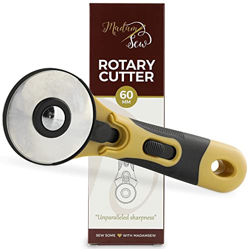 Madam Sew 60mm Rotary Cutter for Fabric | Precision Cloth Cutting Tool with Tungsten Steel Blade and Safety Guard | For Sewing, Arts & Crafts with Comfortable Handle | Craft Supplies - Image 1