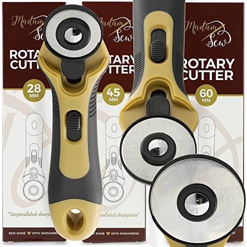 Madam Sew 60mm Rotary Cutter for Fabric | Precision Cloth Cutting Tool with Tungsten Steel Blade and Safety Guard | For Sewing, Arts & Crafts with Comfortable Handle | Craft Supplies - Image 4