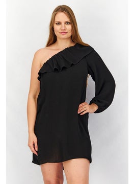 French Connection Women Asymmetrical One Sleeve Mini Dress, Black  - Image 1