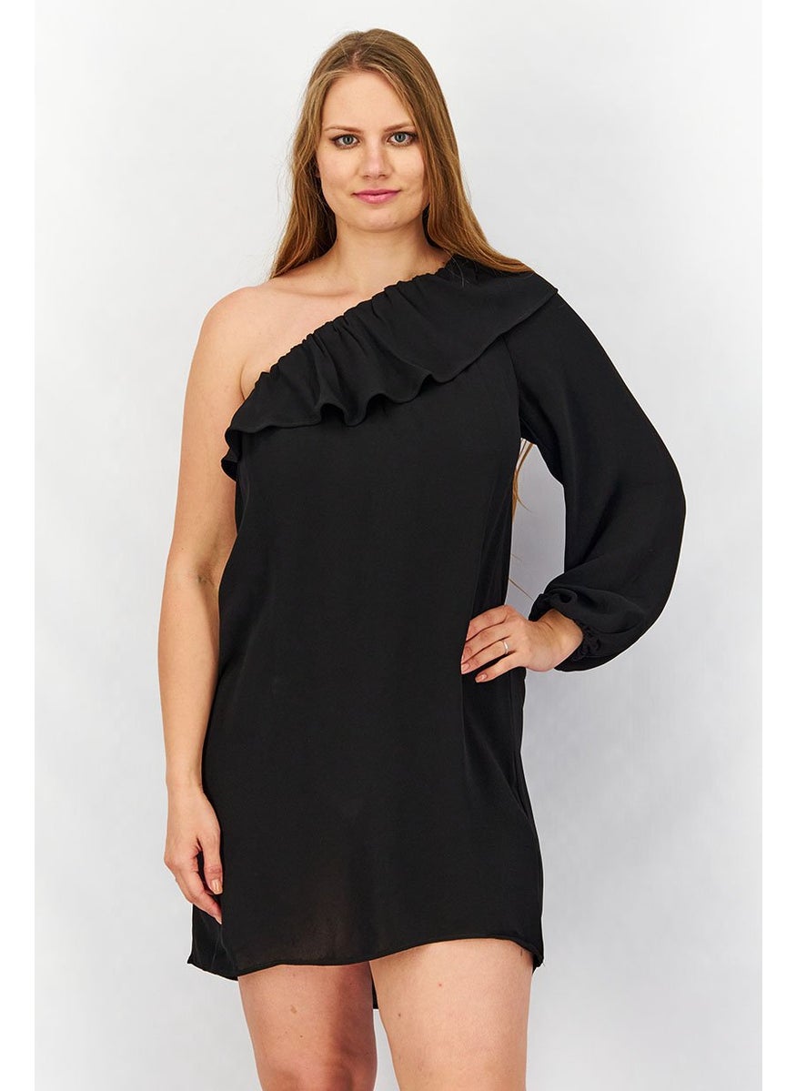 French Connection Women Asymmetrical One Sleeve Mini Dress, Black  - Image 1