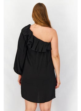 French Connection Women Asymmetrical One Sleeve Mini Dress, Black  - Image 4