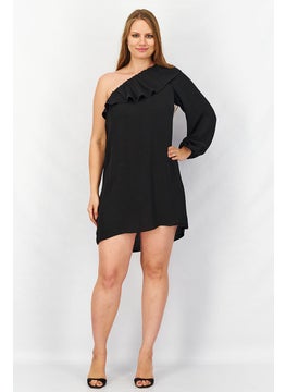 French Connection Women Asymmetrical One Sleeve Mini Dress, Black  - Image 2