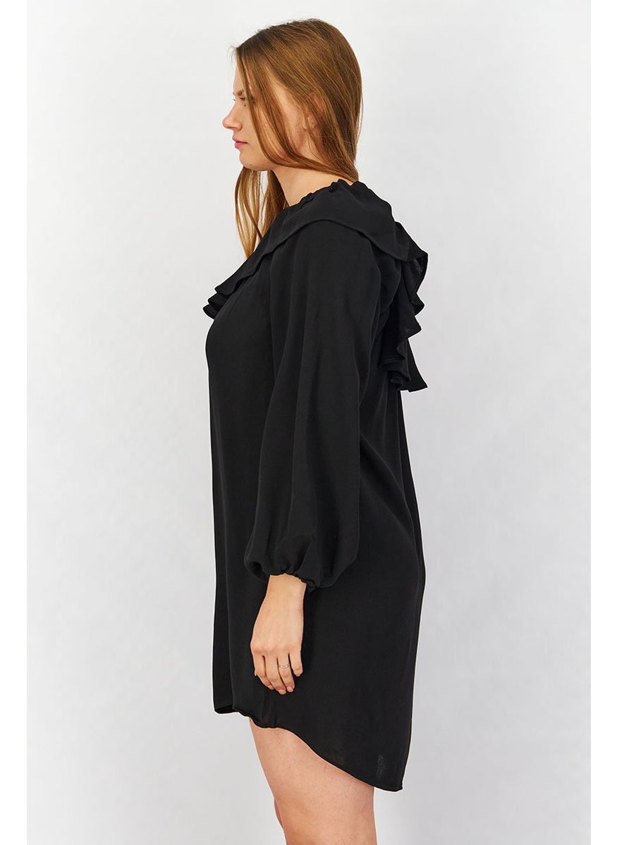French Connection Women Asymmetrical One Sleeve Mini Dress, Black  - Image 3