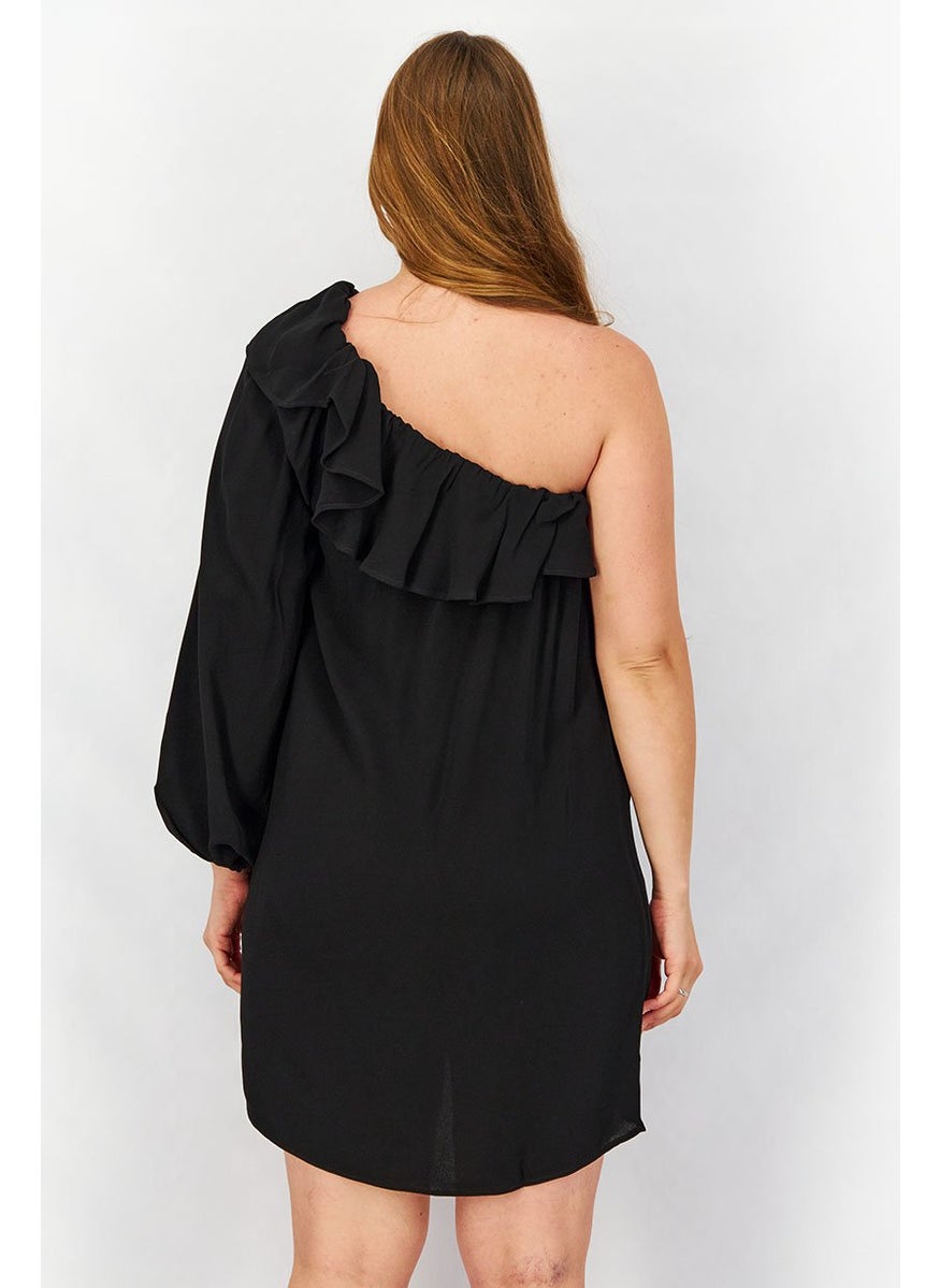 French Connection Women Asymmetrical One Sleeve Mini Dress, Black  - Image 4