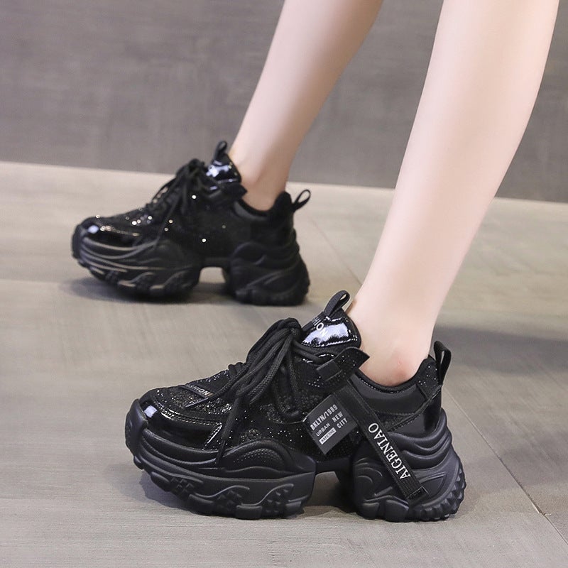 Trendy Sequined Chunky Sneakers for Women - Breathable, Versatile, Casual Sports  Shoes