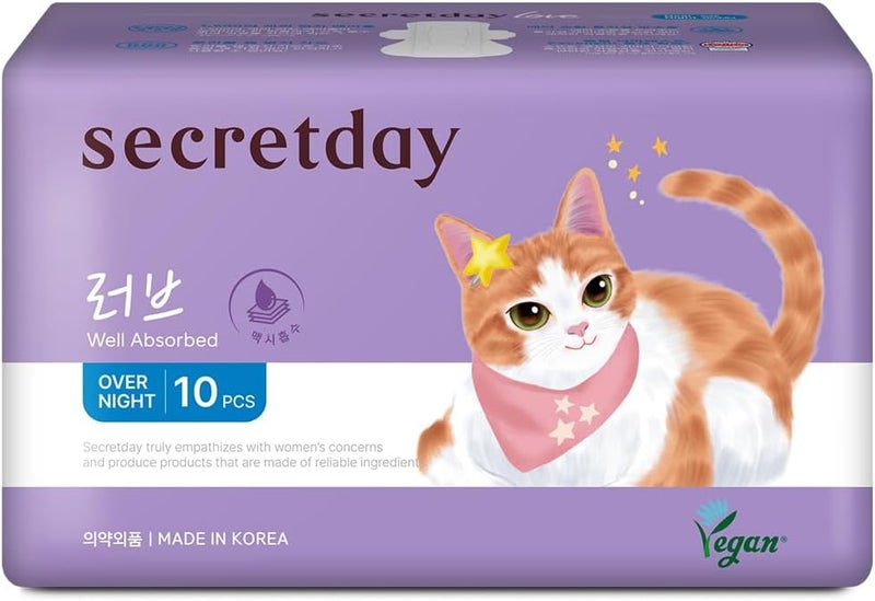 secretday Well Absorbed Sanitary Pads Love Plus, Made in Korea (Overnight, 10, Count) - Image 1