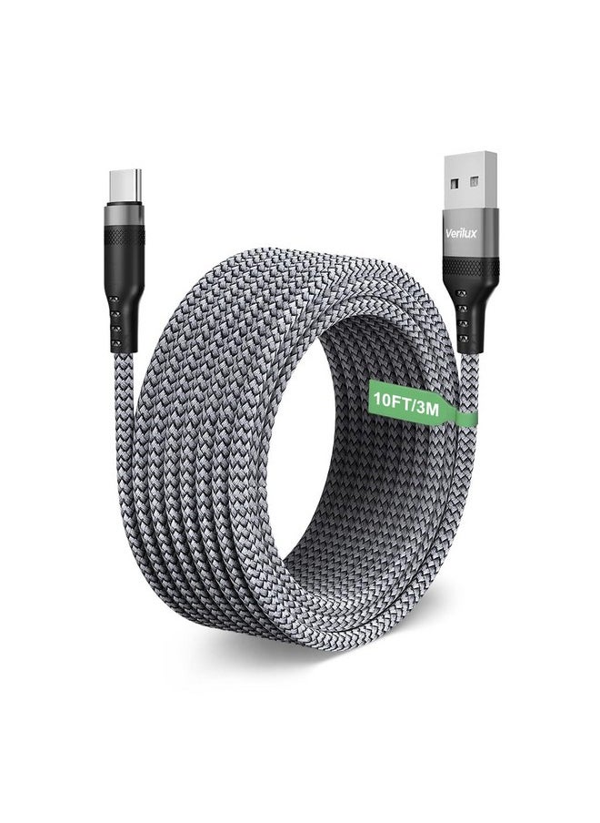 Verilux Verilux Type C Charging Cable 62W 3.1A Fast Charging Cable 10Ft Long Type C Charging Cable Data Cable Support 480Mbps Data Transmission Compatible With Phone,Tablet,Ps5 & More C Type Devices,Silver  - Image 1