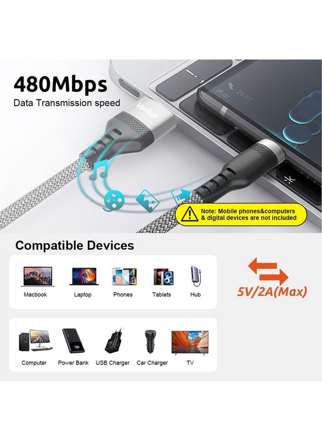 Verilux Verilux Type C Charging Cable 62W 3.1A Fast Charging Cable 10Ft Long Type C Charging Cable Data Cable Support 480Mbps Data Transmission Compatible With Phone,Tablet,Ps5 & More C Type Devices,Silver  - Image 5