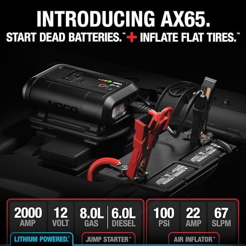 NOCO Boost Air AX65: 2000A Jump Starter with Air Compressor Tire Inflator – Starts 8.0L Gas & 6.0L Diesel – 67 SLPM Airflow Inflates 0–40 PSI in 2 Minutes - Image 2