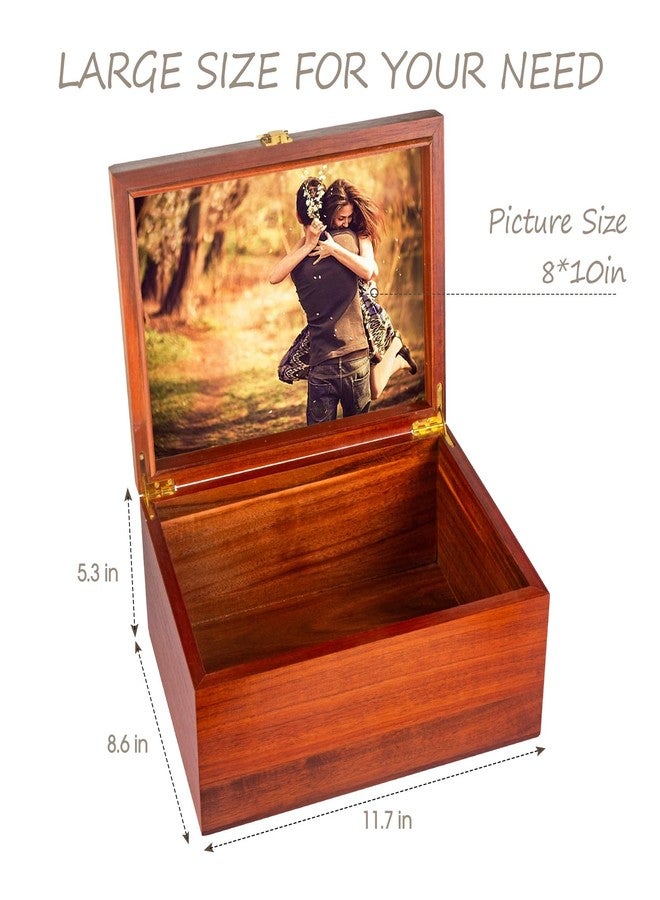 EVA murmure Larger Wooden Memory Keepsake Boxes With Hinged Lids and a photo frame inside the lid - Decorative Storage Box With a Hinge Lids For Picture Letter Time Capsule - 5.3“*8.6”*11.7“- Acacia - Image 5