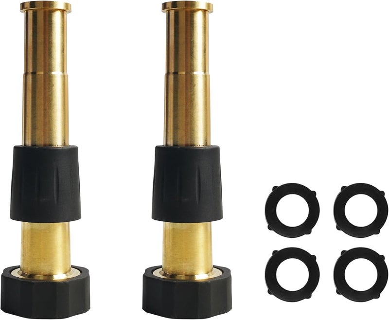 Hourleey 2 Pcs 5" Heavy Duty Brass Nozzles, Brass Jet Sweeper Garden Hose Nozzle, 3/4" GHT Nozzles for Garden Watering, Car and Pet Washing - Image 1