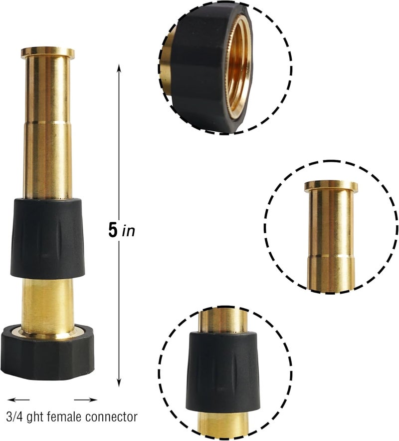 Hourleey 2 Pcs 5" Heavy Duty Brass Nozzles, Brass Jet Sweeper Garden Hose Nozzle, 3/4" GHT Nozzles for Garden Watering, Car and Pet Washing - Image 2