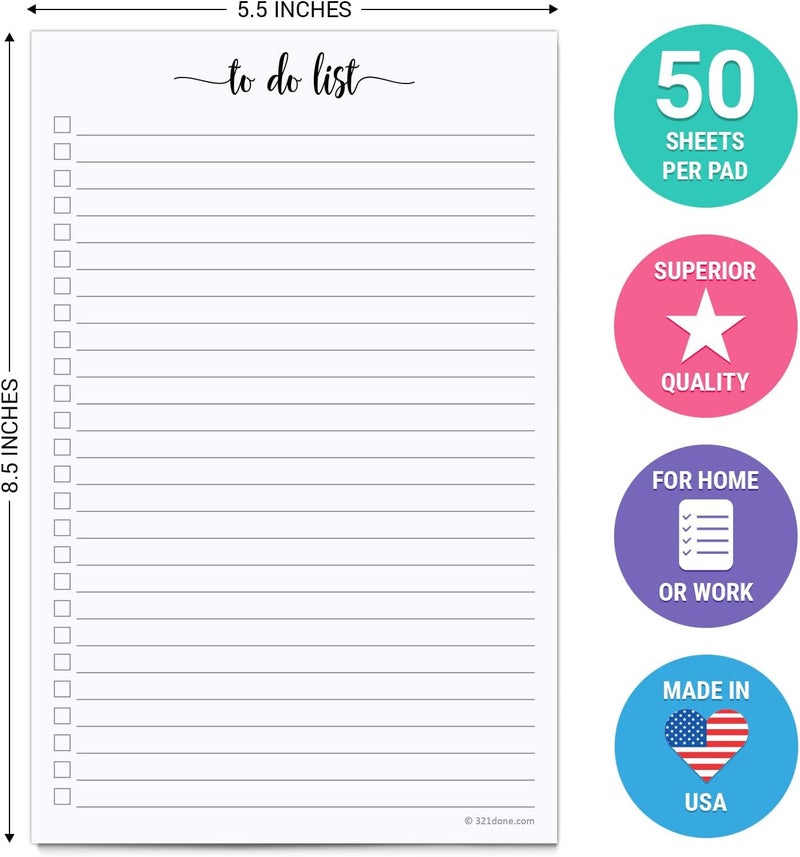 321Done To Do List Notepad, Made in USA - 5.5x8.5, Simple Checklist, Cute Modern Design for Organizing, Planning, College Ruled, Thick Heavy Paper - 50 Sheets - Image 2