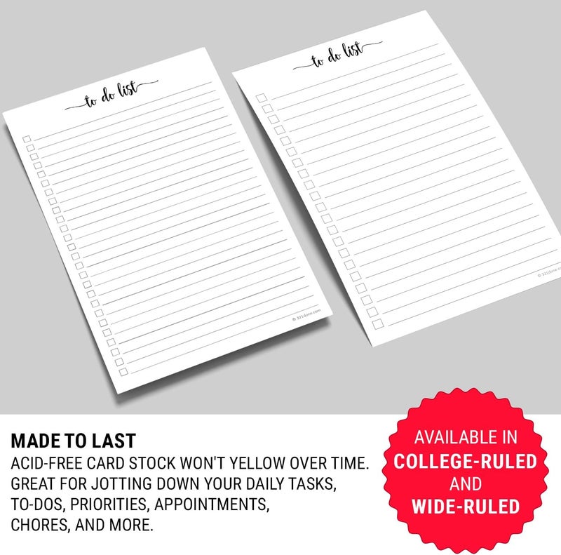 321Done To Do List Notepad, Made in USA - 5.5x8.5, Simple Checklist, Cute Modern Design for Organizing, Planning, College Ruled, Thick Heavy Paper - 50 Sheets - Image 4