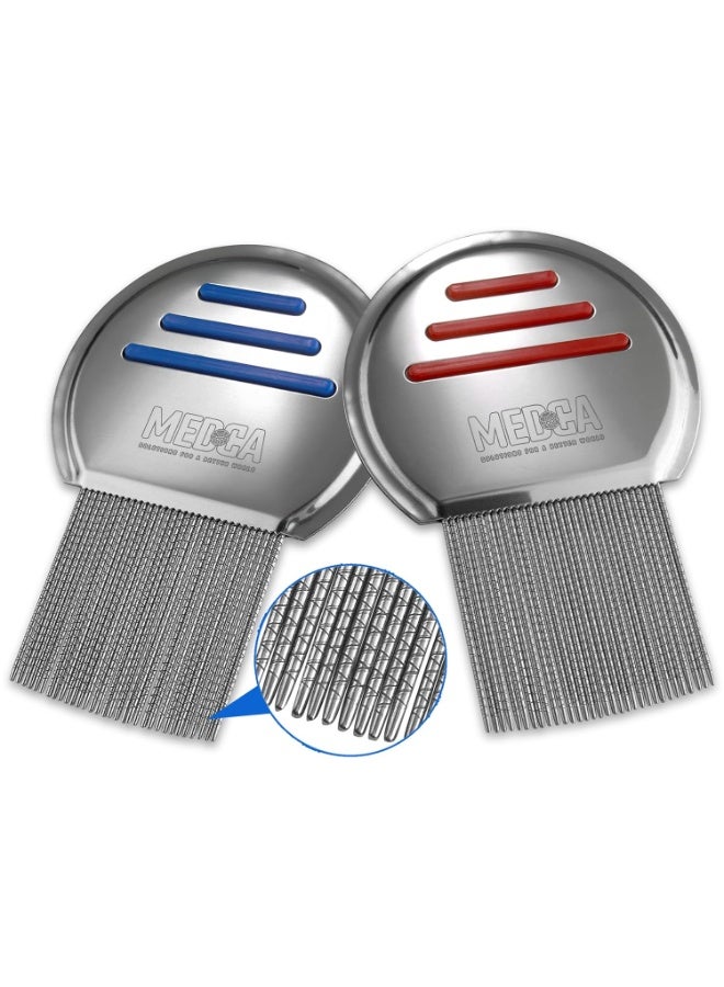 MEDca Lice Comb - (Pack of 2) Stainless Steel Professional Lice Combs and Head Lice Treatment to Effectively Get Rid of Hair Lice and Nits, Best Results for Infection and Re-infection in Kids & Adults - Image 1