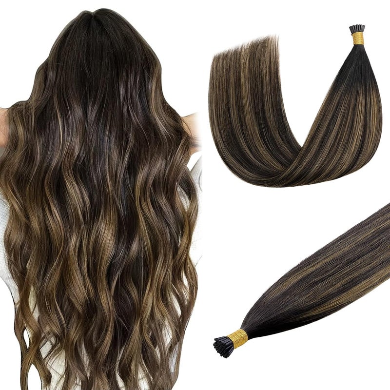 DOORES I Tip Hair Extensions Real Human Hair Balayage Dark Brown to Chestnut Brown 18 Inch 50g50sI Tips Hair Extensions Human Hair Invisible I Tips Extensions Cold Fusion Hair Extensions Straight